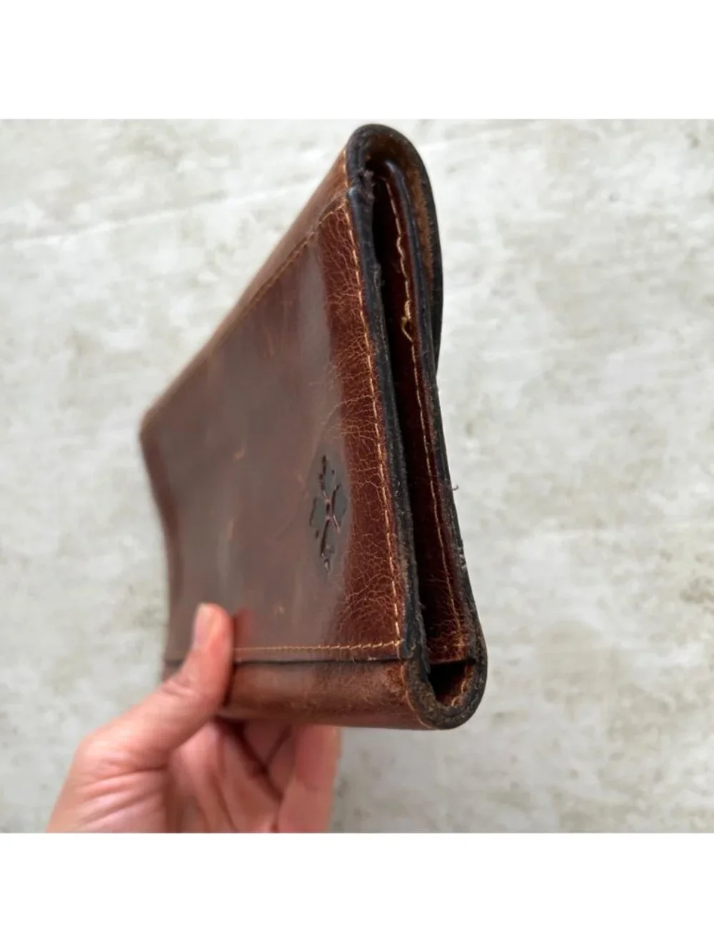 Vintage Patricia Nash Women's Brown Leather Wallet With Floral Metal Clasp